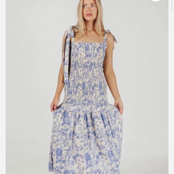 Worth Collective Dresses & Skirts - Worth Collective Marianne Toile Print Midi Dress with Smocking and Tie Accents i